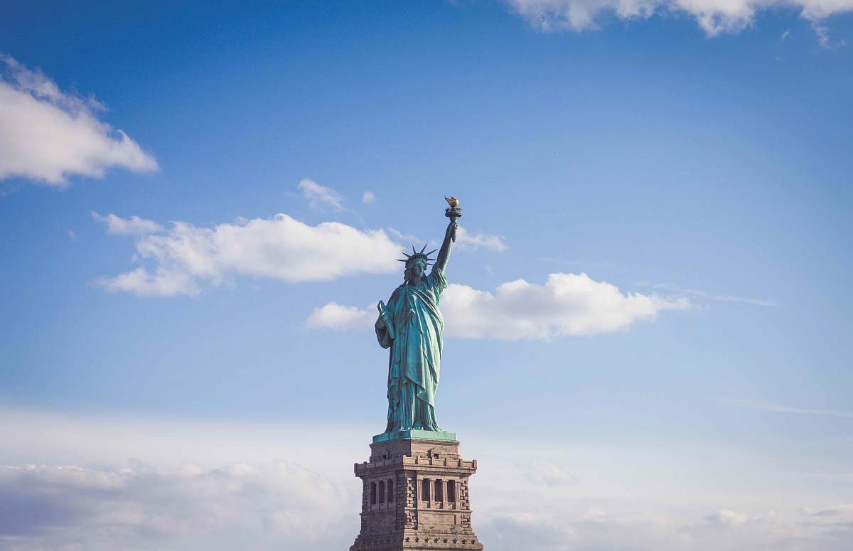 new york Statue of Liberty, New York under white and blue cloudy skies art